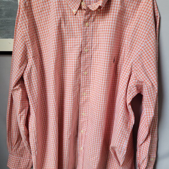 Ralph Lauren Checked Cotton Poplin Oxford Dress Shirt Orange White 3XB 3XL - Picture 5 of 12
